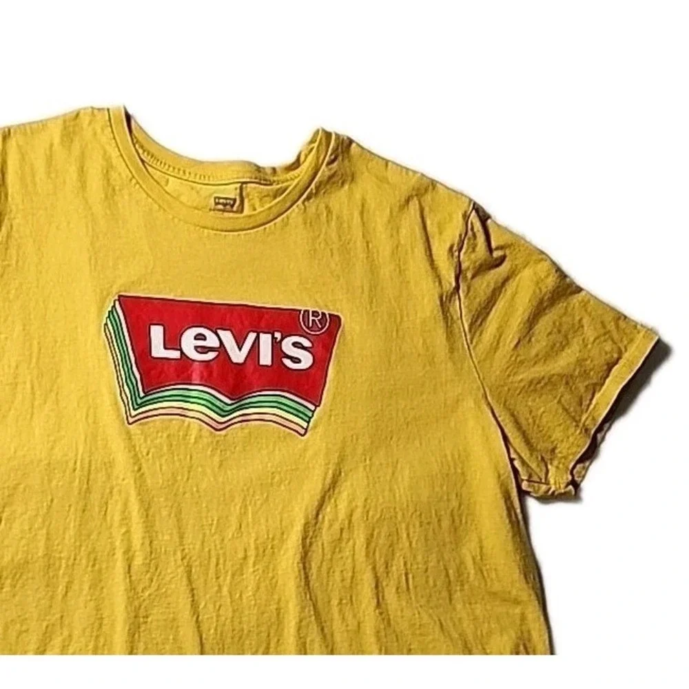 VTG Y2K Levi's 3XL 100% Cotton YELLOW Multicolor Logo Box Tee Short Sleeve Retro